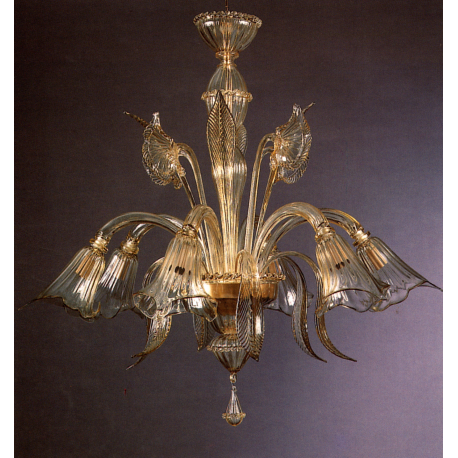 GOLD CRYSTAL MURANO GLASS CHANDELIER